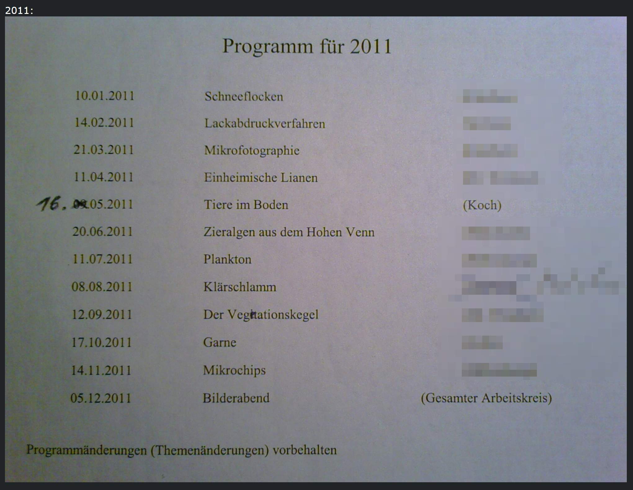 Programm Botanischer Garten Köln 2011